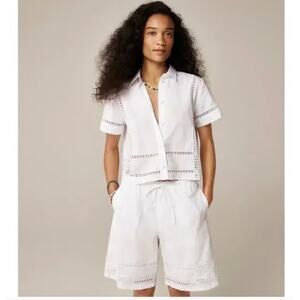 J.Crew Gamine Eyelet Trim Top 0 White NWT Shirt Blouse Resort Boho CK076 J.Crew